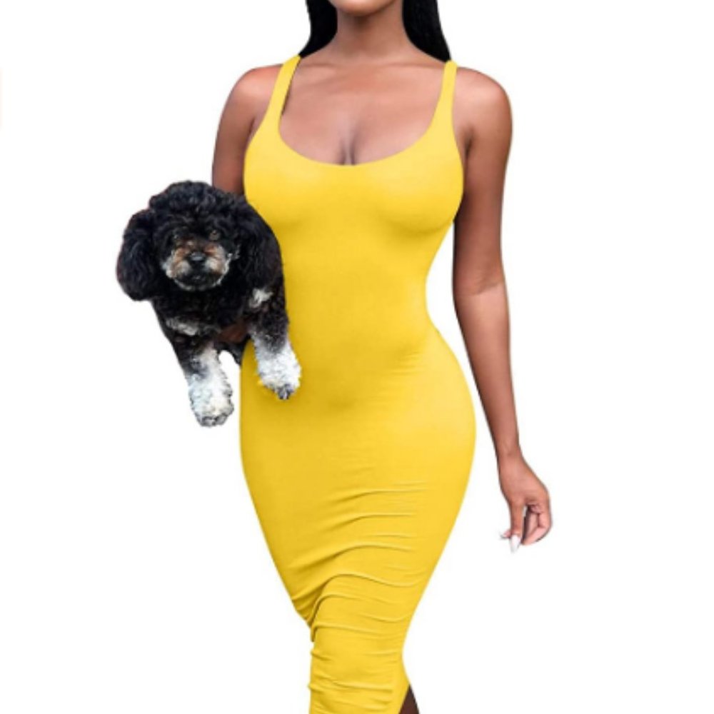 Women Sexy Casual Basic Pencil Bodycon Tank Dress - Picture 2 of 4